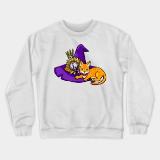 Orange Cat on a Witch Hat (yellow) Crewneck Sweatshirt